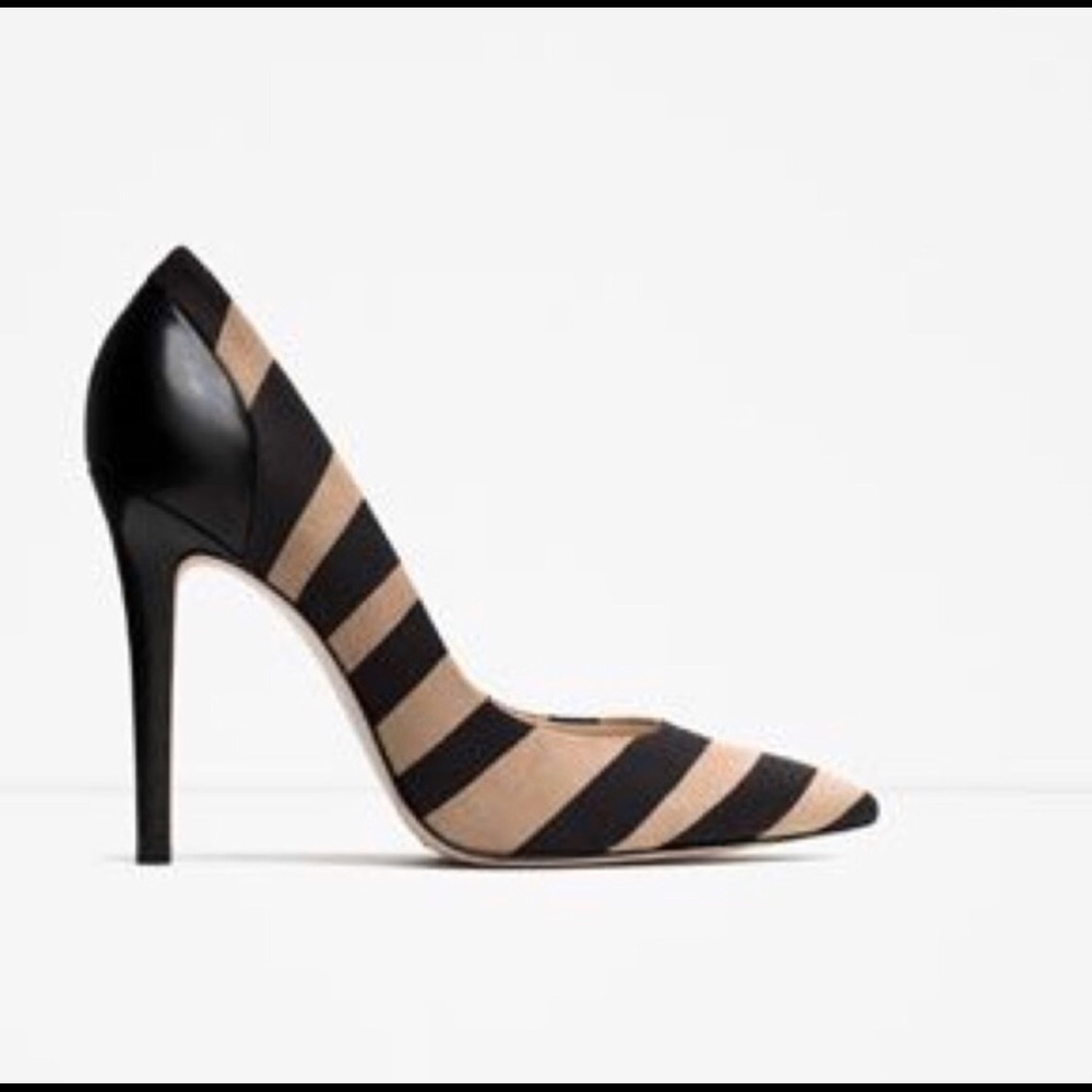Zara Black & Beige/Tan Striped Heel